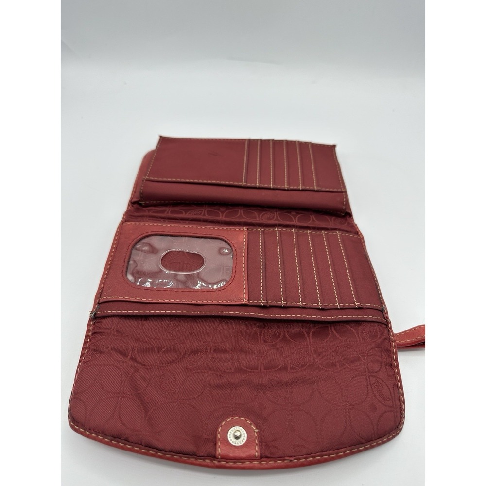Fossil Red Leather Clutch Wallet Wristlet Organizer Women's Snap Zip - Picture 5 of 10